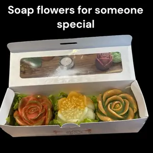 Soap flowers (3 roses) enriched with donkey milk , sweet almond oil, vitamin e.