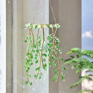 Realistic Crystal Plant Natural Crystal Ore Wind Chime Pendant, Crystal Willow Branch Garden Sun Catcher, Decorative Hanging Ornament
