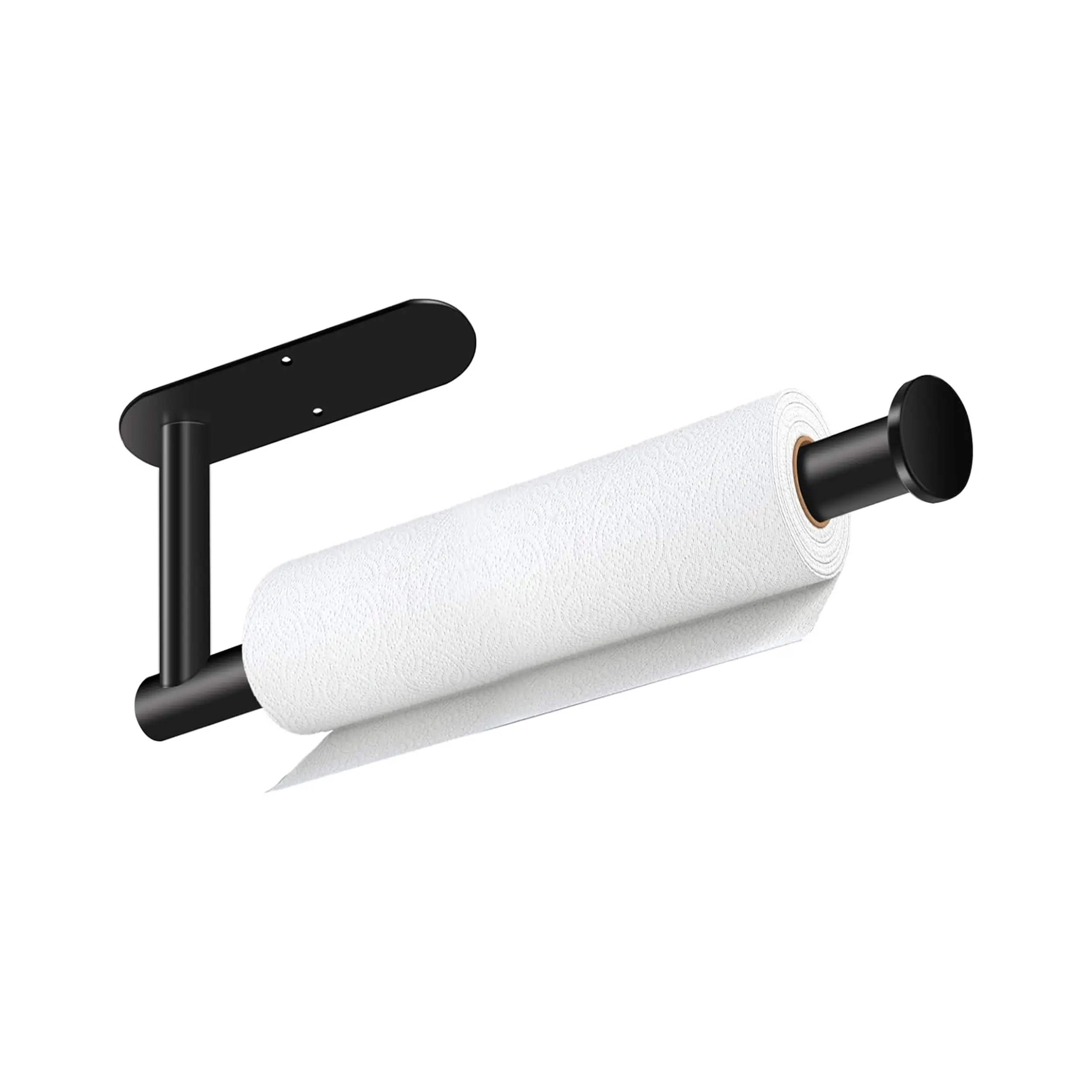 Black Stainless Steel Adhesive Paper Towel Roll Holder, Under Cabinet & Wall Mount Kitchen Paper Towel Dispenser, No Drilling Stick-On Design