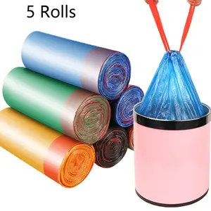 75 pcs/5 Roll Random Color Drawstring Bin Bag, Leak-proof Thick Trash Bag, Household Kitchen Garbage Bag, Home Care Supplies