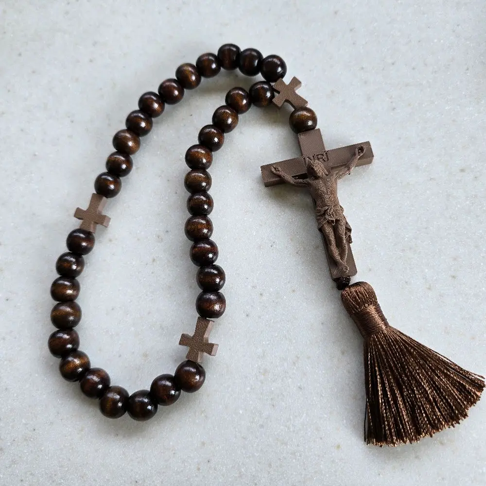 33-Bead Wooden Orthodox Prayer Rope – Komboskini with Cross and Tassel (Homemade and Made-to-order)