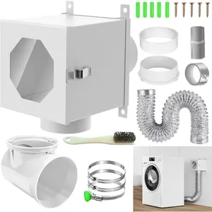 Metal Dryer Duct Lint , Indoor Dryer Vent Kit with 90  Elbow, 4 inch Duct Hose & Clamps Sealing Tape Cleaning Brush Filter, Secondary Lint  for Electric Clothes Dryers- White