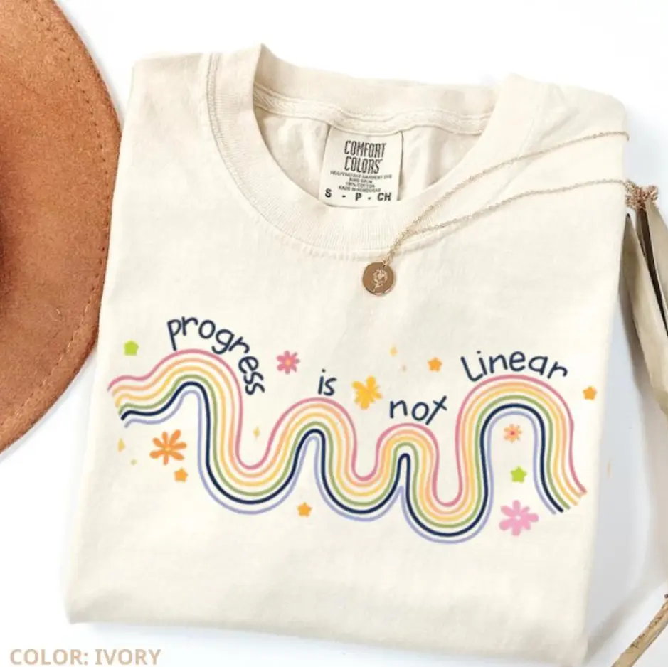 Comfort Colors Progress Is Not Linear T-Shirt, Teacher Tee, Back to School Kindergarten Shirt, Inspirational School Gift for Educators Graphic Tees