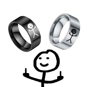 Trendy Simple Funny Finger Stickman Rings for Couples - Hip Hop Doodle Metal Coating Jewelry, Ideal for Men, Party Gifts