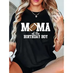100% Cotton Mama of The Birthday Boy Football Lover First Birthday Party T-Shirt