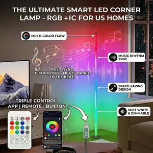RGB IC LED Corner Floor Lamp Smart APP Control Remote Control Music Sync Dynamic Lighting DIY Colors Timer Scene Modern Ambient Light for Home Bedroom Gaming Room Party Deco