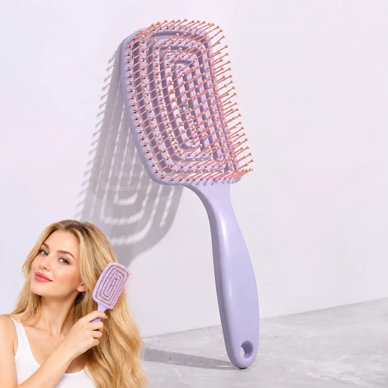 Hollow Vent Detangling Brush for All Hair Types, Wet & Dry Scalp Massage Comb, Curved Ribbed Styling Comb for Curly, Straight & Long Hair, Creates Fluffy High Crown Hairstyle, Unisex Hair Styling Tool, Great Gift for Women