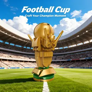 100 Pcs Mini Gold Cup 3D Micro Building Blocks - Pocket-Sized Trophy Toy, 15-Min Satisfying Build, Desk Decor, Creative Holiday Gift for Kids
