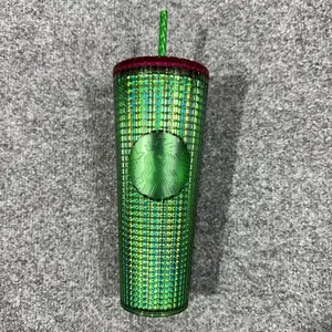 Starbucks Spring 2023 Watermelon Grid Green Pink Lid 24oz Cold Cup Tumbler