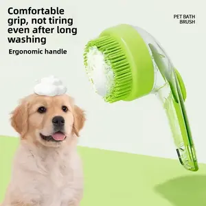 Long Handle Bathing Shampoo Brush for Dogs and Cats, Pet Grooming Brush, Head Scratcher, Refillable Head Cleaning Massage Shampoo Brush