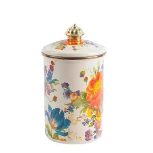 Floral Pattern Storage Jar, 1 Count Vintage Style Storage Box with Lid, Home Organizer for Living Room Bedroom Bathroom Kitchen, Kitchen Organizers