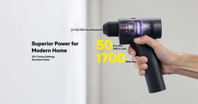 HOTO 16V Brushless Power Drill, 50 N·m High Torque with Smart Display, Auto Mode and LED Light, 10 Bits, 5 Drill Bits, 3/8” Keyless Chuck, Two Working Modes, Perfect for Home Repairs and Projects
