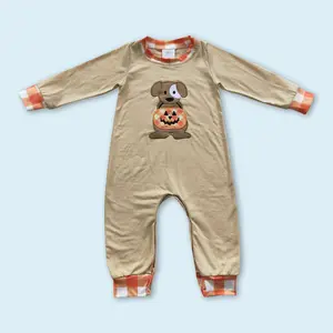Embroidery dog pumpkin Halloween fall season baby romper