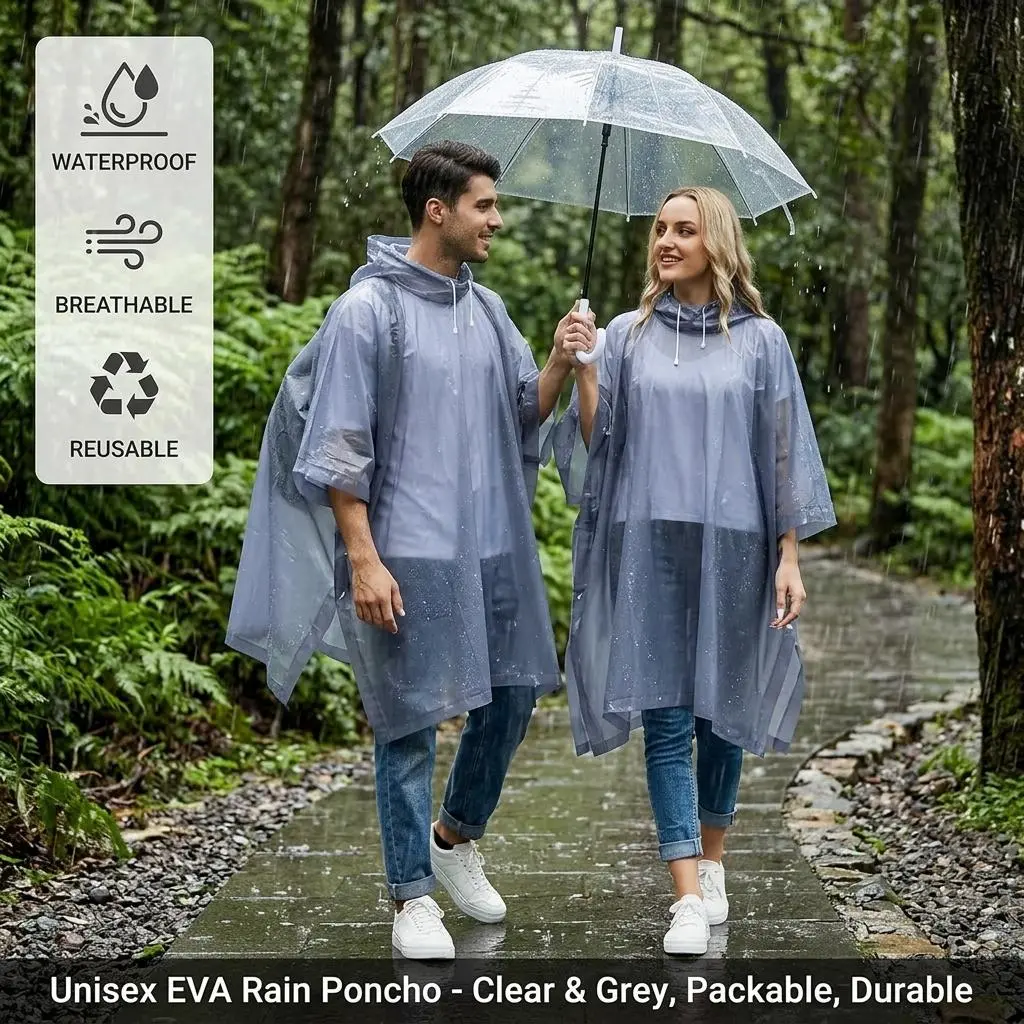 2 Pack Reusable Rain Ponchos for Adults - Heavy Duty Emergency Raincoats with Drawstring Hood Waterproof Survival Gear Perfect for Outdoor Hiking Camping Travel Fishing Festival Events 2 Pack Reusable Rain Ponchos for Adults - Heavy Duty Emergency Raincoats with Drawstring Hood Waterproof Survival Gear Perfect for Outdoor Hiking Camping Travel Fishing Festival Events