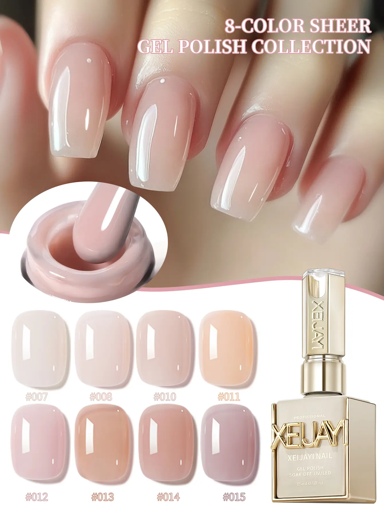 XEIJAYI  8pcs 15ml Gel Nail Polish Set Semi Permanent UV Gel Polish Kits All For Manicure Kit Soak Off UV LED Vernis Nail Art DIY Home Salon Gift For Women