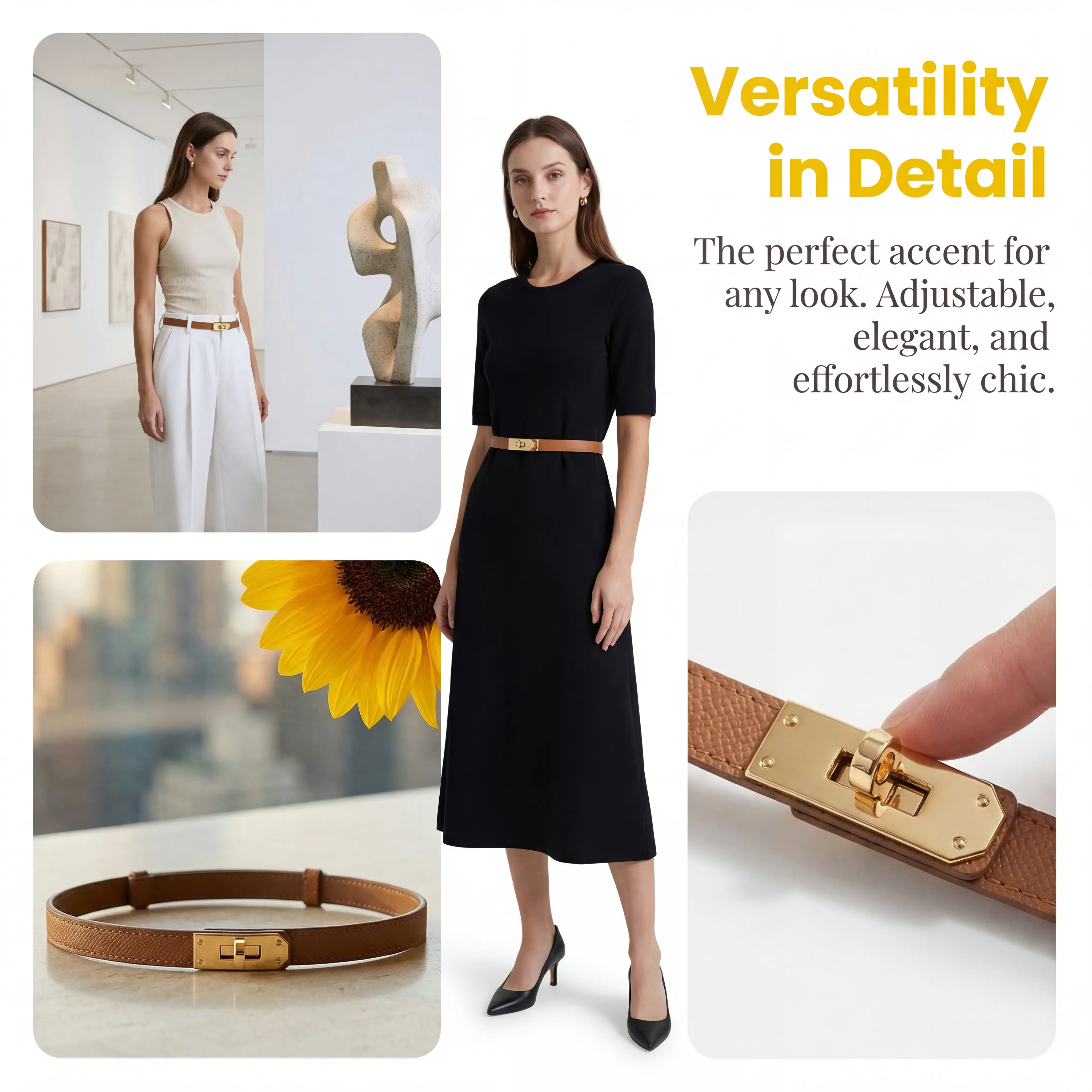 4516 Women\'s Skinny Leather Belt With Adjustable Silver Turn-lock Buckle Preptep 2pcs Women main image 3