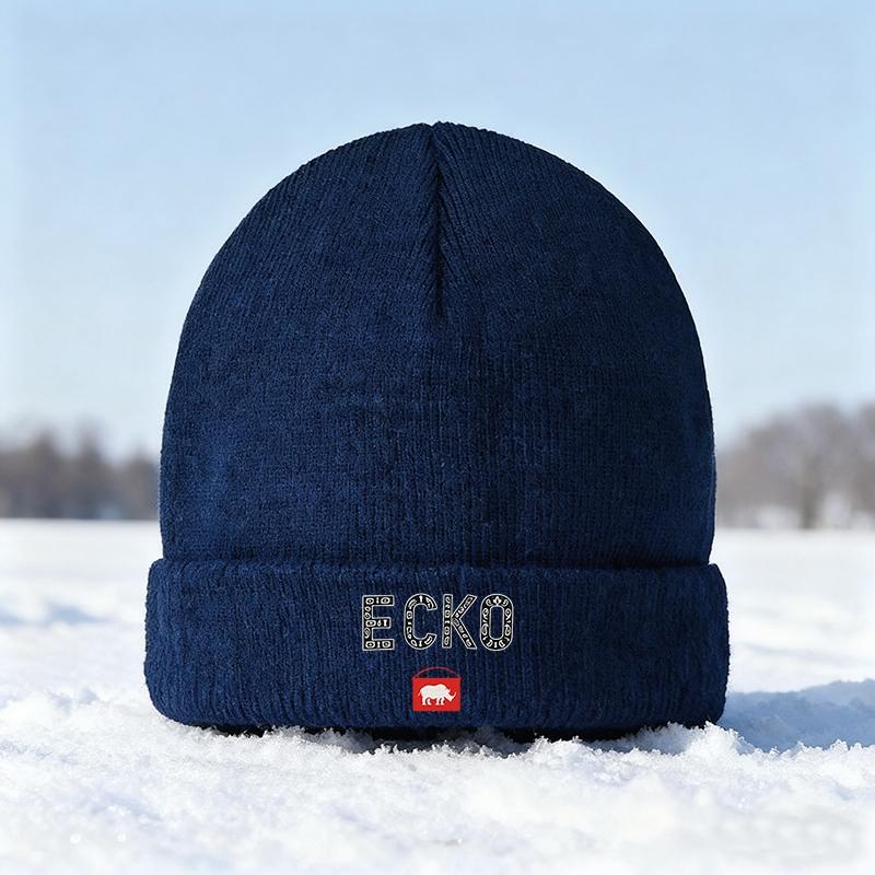 1PC ECKO Rhinoceros Print Knit Hat 2025 New Trendy Soft Elastic Fashion Winter Warm Beanie Fitted Windproof Ear Protection Street Style Unisex Hat Easy Wear For Travel Perfect Gift For Friends And Family
