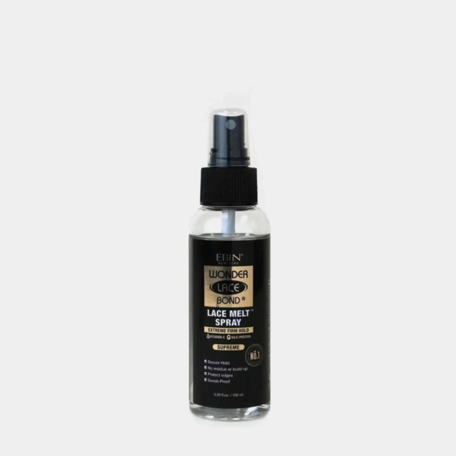 Ebin New York Wonder Lace Bond Melting Spray - Haircare Gel with Extreme Firm Hold, Moisture, Ammonium Polyacryloyldimethyl Taurate Copolymer, Contains Alcohol, 3.39oz/100ml