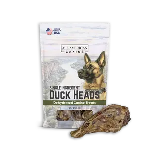 All American Canine Duck Heads Natural - 2 Single Ingredient High Value Dental Chews Digestible Low-Fat Dehydrated Dog Treats for Training Enrichment Teeth Cleaning US Made