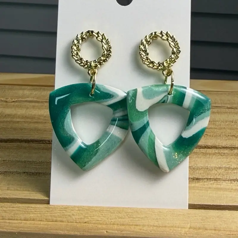 Marbled Teal Green Full-Size Polymer Clay Dangle Earrings