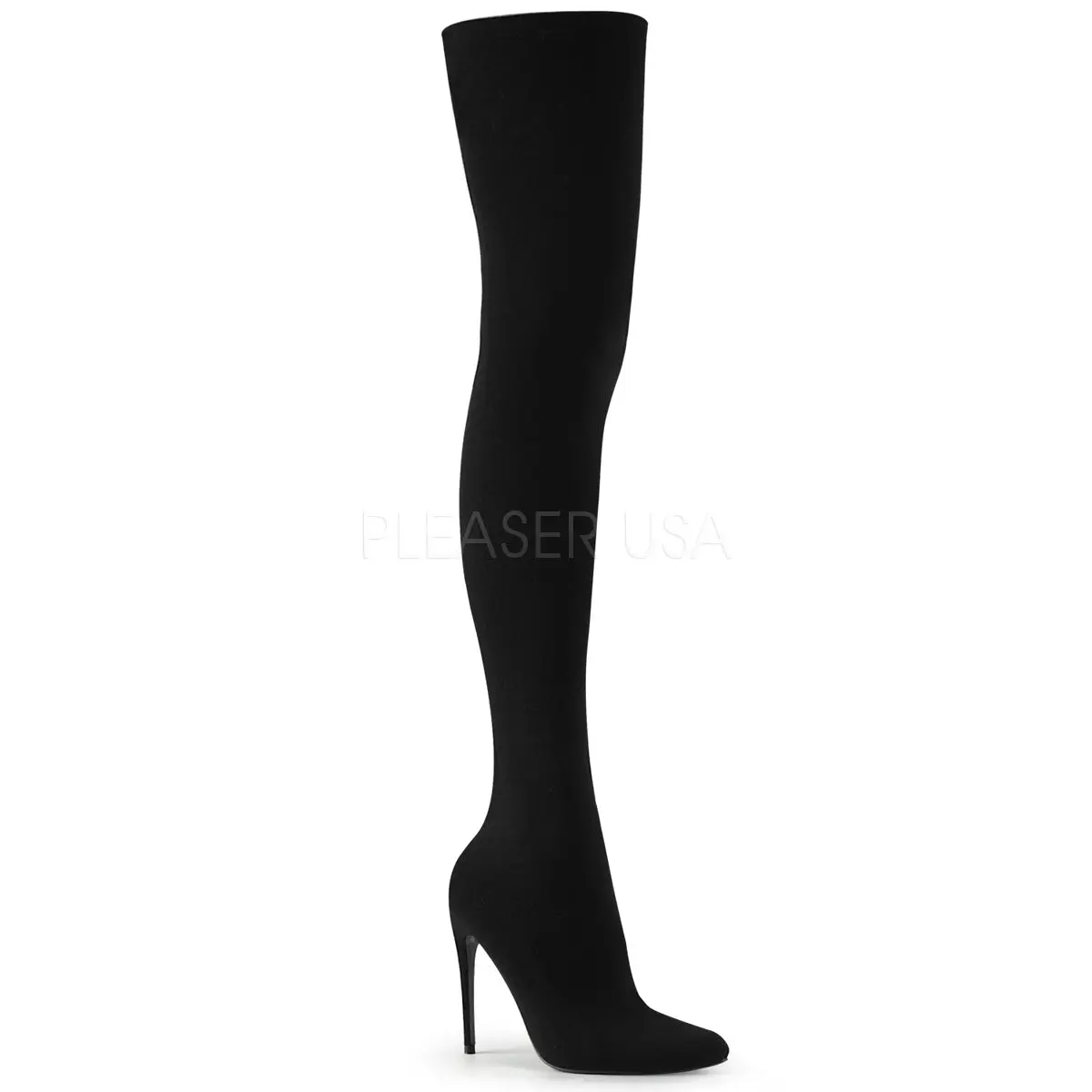 Women's Black Pull-On Thigh-High Stiletto Heel Boots - 5 in Heels, Stretch Nylon Footwear, Formal Occasion Shoes