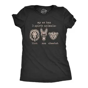Womens My Ex Has 3 Spirit Animals Lion Ass Cheetah T Shirt Funny Sarcastic Relationship Gaphic Tee Funny Womens T Shirts Cute Vintage Fashion Casual Ladies T-Shirt Gift Love Tops for Women Funny Animal Top Black