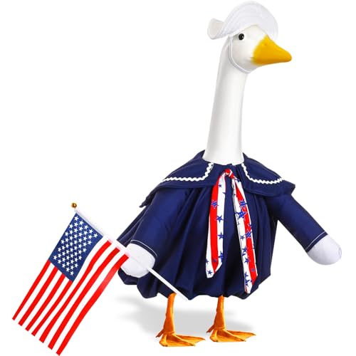 4th of July Porch Goose Outfits for 23'' Cement Plastic Porch Goose Statue, Memorial Day Patriotic Porch Goose Clothes with Flag Star Red Blue White Strip Porch Goose Costume for Independence Day Summer Outdoor Lawn Yard Garden Porch Decor
