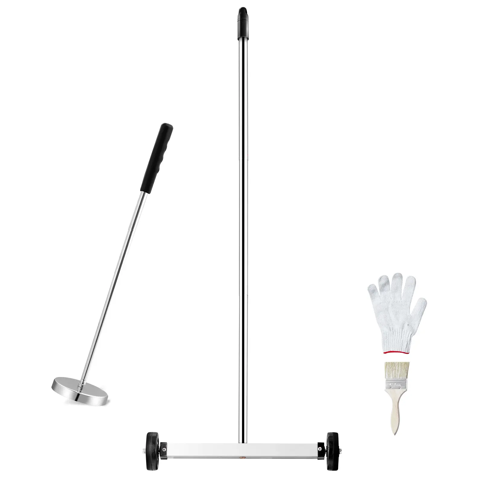 15-Inch Magnetic Sweeper with Wheels, 8 lbs Capacity, with Telescoping Magnetic Pickup Tool, Adjustable Handle, Magnetic Pickup Sweeper to Pick Up Nails and Screws, for Workshop, Garage, Yard