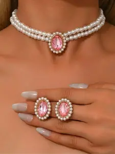 Women's Elegant Faux Pearl Decorated Necklace & Dangle Earrings, Exquisite Trendy Jewelry Set, Fashionable Accessories for Party & Daily Clothing Decor