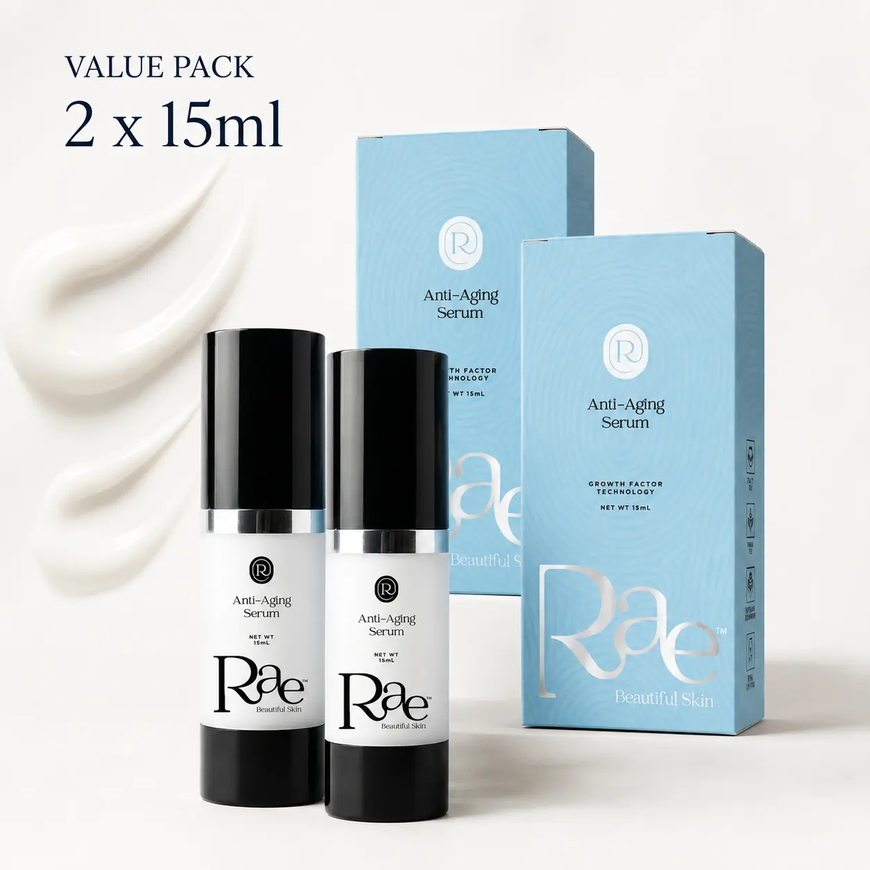 [NEW] Rae Beautiful Skin Anti-Aging Serum | EGF Growth Factor, Peptides, Niacinamide, Hyaluronic Acid, Vitamin C | Firms, Smooths Fine Lines & Wrinkles | Anti-Aging Face Neck Serum Under-Eye Serum & Oxygen Skin Care | Single & 2-Pack 15ml