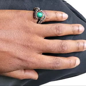 Liveartstudios Malachite Ring with Intricate Silver Setting Unisex Fashion Jewelry Elegant and Stylish Accessory for Men and Women