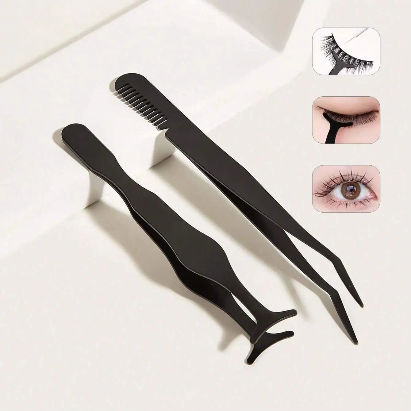 False Eyelash Applicator Set, 1pc/2pc/3pc False Lashes Tool Kit with Comb & Curved Tweezers, Straightener, Eyelash Separator Tool for Beauty Makeup Essentials