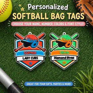 Personalized Softball Bat and Helmet Drip Bag Tag w/ Clip & Ring | Custom Name Keychain | Team Gift, Sports Backpack Tag, Ice Cream Drip