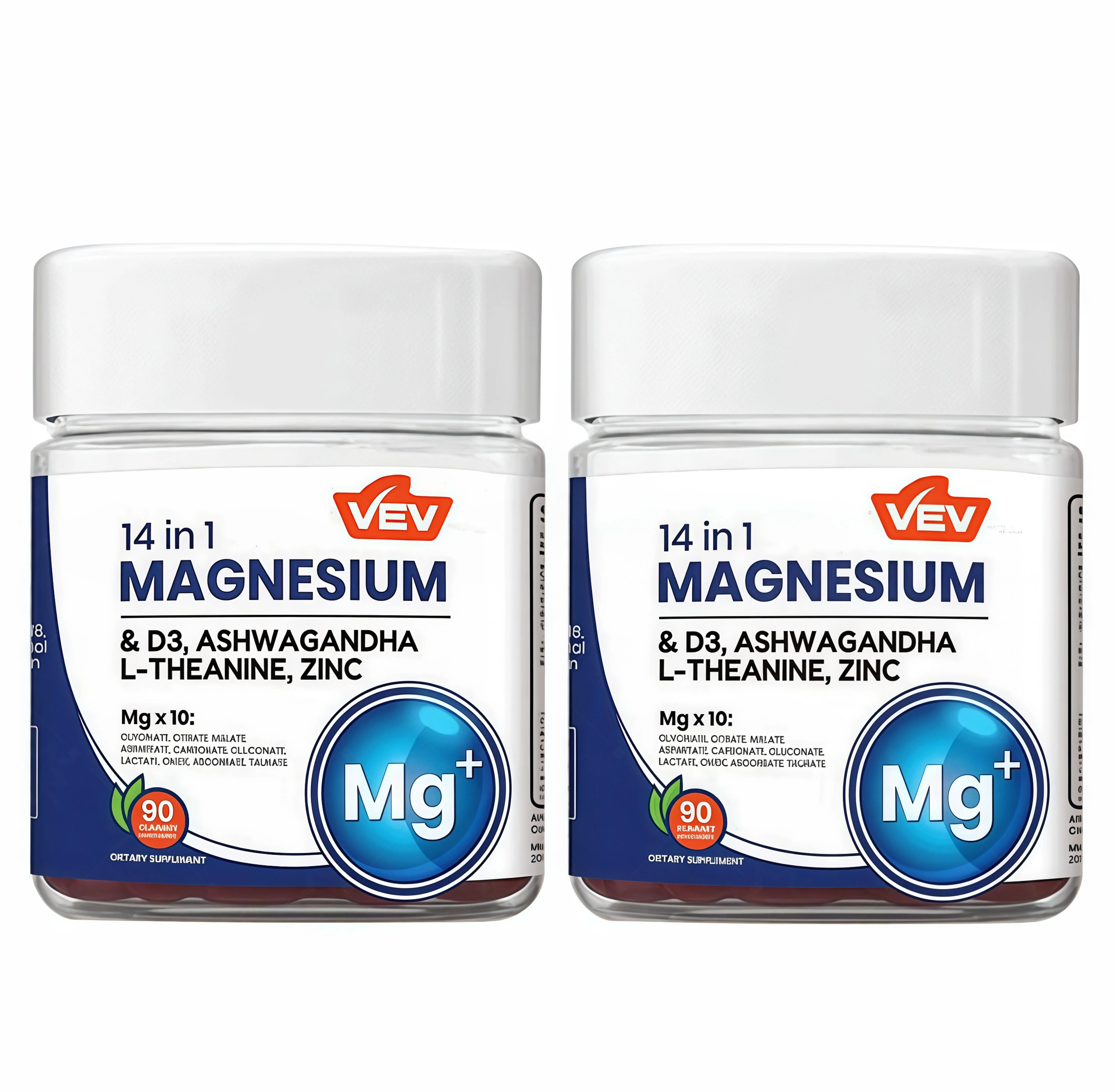 2 Pack VEV 14-in-1 DeepCalm Magnesium Complex Gummies TJ | Magnesium Glycinate with Ashwagandha, L-Theanine, Vitamin D3 & Zinc | Women’s Cortisol Support Supplement, 90ct, No Added Sugar, Vegan