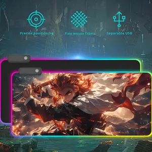 Anime D-Demon Slayer Mouse Pad RGB LED Light Gaming Mousepad Waterproof Large Gamer Mouse Carpet Big Mause Keyboard Pad PC Desk Play Mat with Backlit