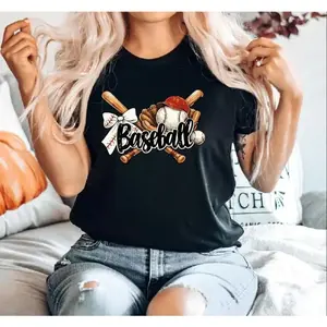 Baseball Graphic T-Shirt with Bats, Baseball, and Bow Design – Stylish Casual T-shirt for Baseball Fans T-shirt