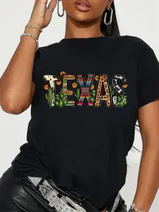 This Casual Black T-Shirt for Women, Inspired by Texas, Features a Floral And Snake Design Along with The Word 'TEXAS' in Bright Colors.It'S a Great Choice for Those Who Love Cowboy Aesthetics And Serves As a Wonderful Holiday Present.Ideal for Ev