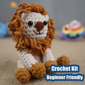 Lion Crochet Kit for Beginners Amigurumi Keychain DIY Kit with Video