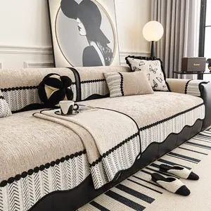 Elegant Shaped Chenille Sofa Cover, Washable Sofa Slipcover, 1 Count Non-Slip Cushion, Four-season versatile design with ripple patterns, Perfect for living rooms, bedrooms, and offices, Pet-friendly and breathable, 100% Polyester, Machine washable