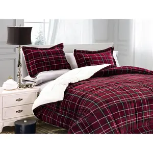 Elegant Comfort 3-Piece Plaid Micro-Suede Reversible Sherpa Comforter Set - Cozy and Warm