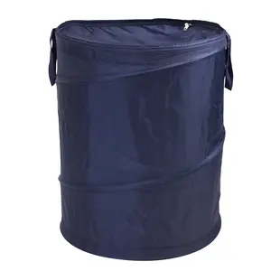 Spiral Pop-Up Laundry Hamper - Navy Polyester with Zipper Closure, Compact Design for Versatile Storage