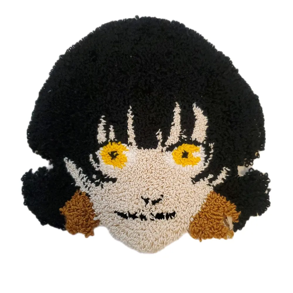 Meguru Bachira Punch Needle Coaster - Handmade Black Character Design, Tableware