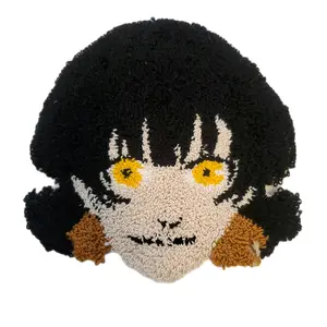 Meguru Bachira Punch Needle Coaster - Handmade Black Character Design, Tableware