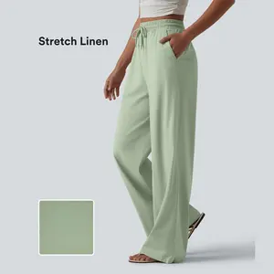 Halara High Waisted Drawstring Wide Leg Casual Stretch Linen Pants with Pockets