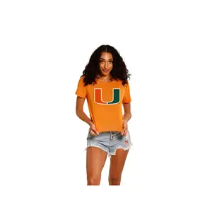 Miami Hurricanes Women's Breathable Casual Short-Sleeve U Mesh Crop Top - Orange, Shortsleeve, Round Neck