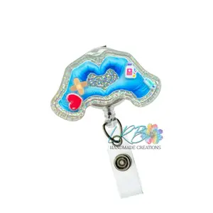 Healing Hands Heart SHAKER Badge Reel - Handmade Retractable ID Holder, Made to Order Medical Badge Clip, Gift for RN, LPN, CNA, Healthcare Workers