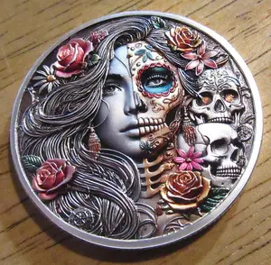 Lady, Skulls, Roses, Unique Bloom & Fade Commemorative Coin - Hobo Nickel Coin - Abstract Art Craft Decoration Novelty Coin