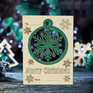 Wooden Christmas Card 4,5 x 6 inches with Push -Out Ornament Envelope Included