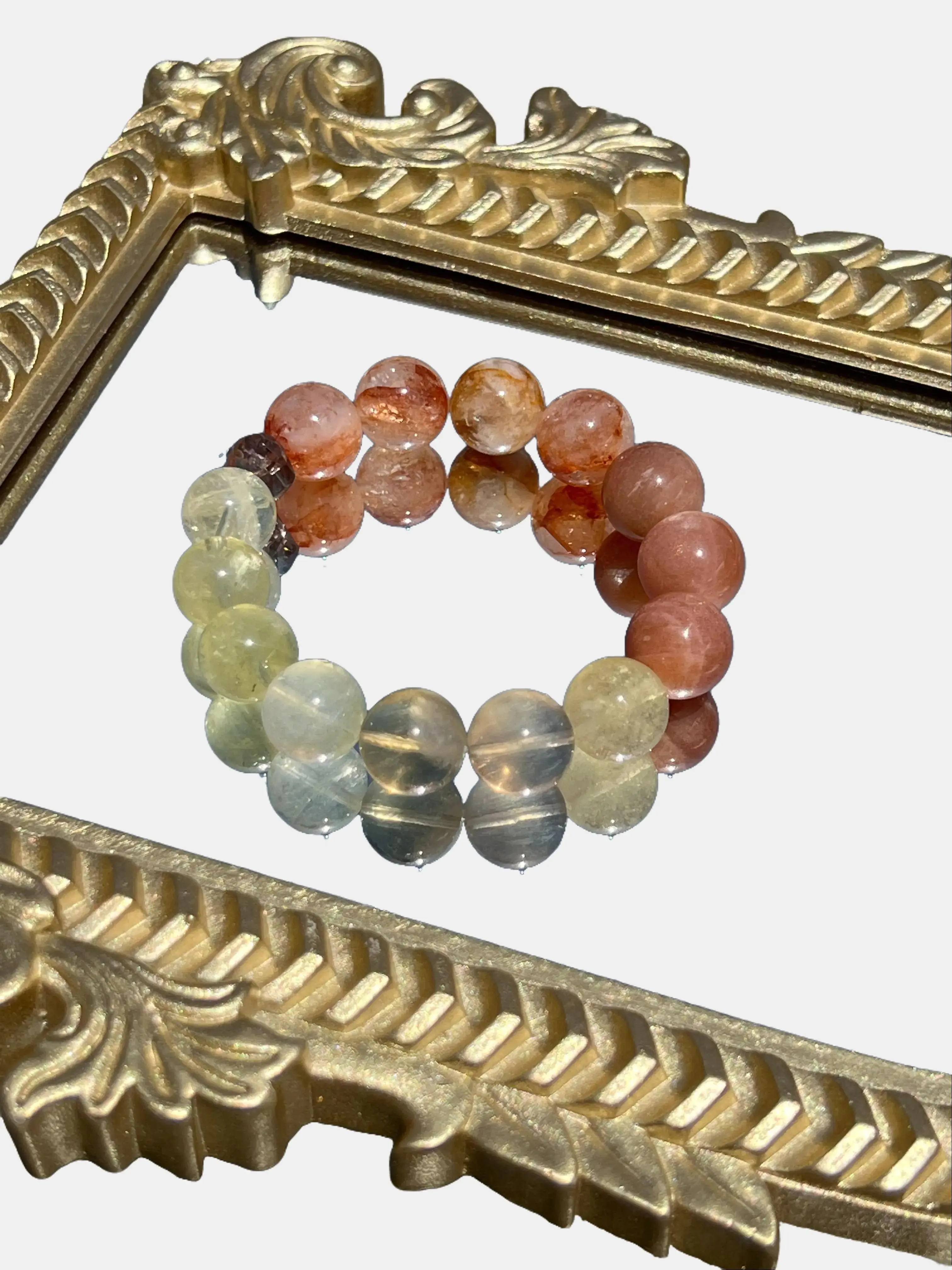 Marshall AAAA Grade 15mm Hematoid Quartz Orange Moonstone & Lemon Quartz Bracelet for Adults Summer Energy Crystal Jewelry for Radiance Confidence & Joy