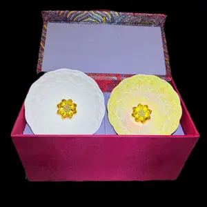 Jianzhan Chinese Handmade Tea Cup Magnetic Lotus Design White and Yellow Two Cups Set Artwork Gift for Tea Enthusiasts
